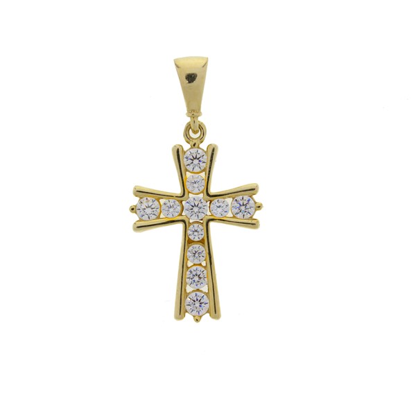  9Y CZ SET FLARED CROSS PENDANT