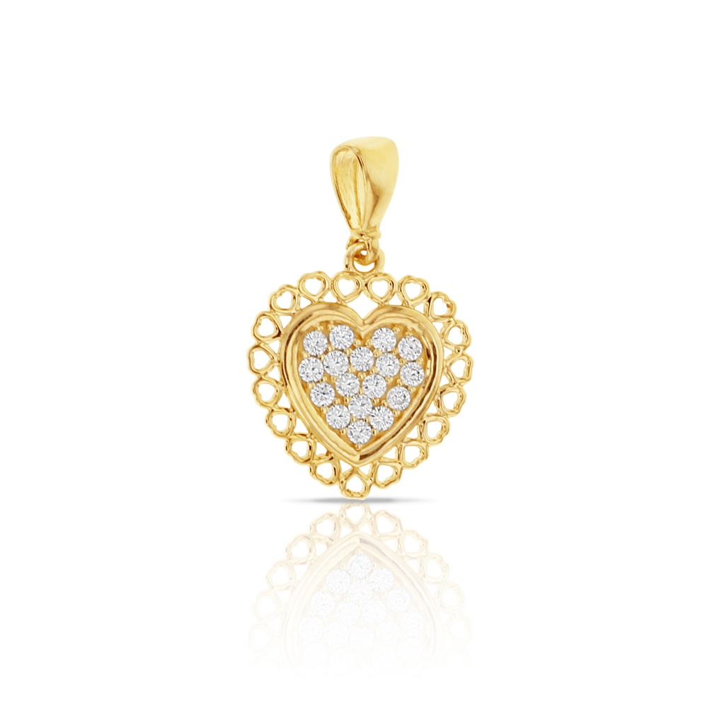 9Y CZ SET HEART PENDANT HEARTS OUTER