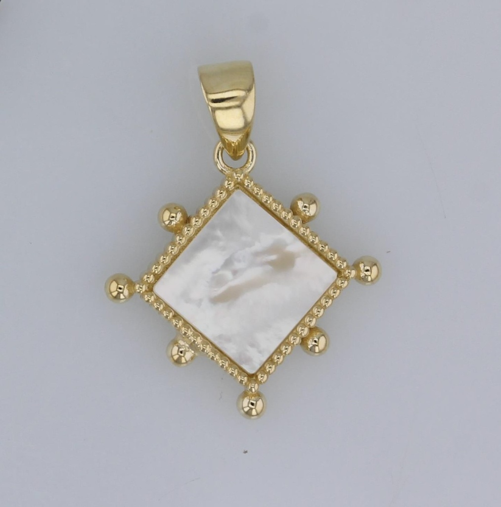 9Y MOP DIAMOND WITH BEADED BALL BORDER PENDANT