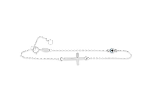 [BB29-WG] 9W CROSS & EVIL EYE BRACELET