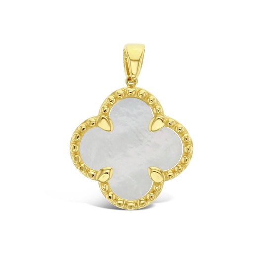 [PD115] 9Y MOP 4 LEAF CLOVER WITH BEADED BALL BORDER PENDANT