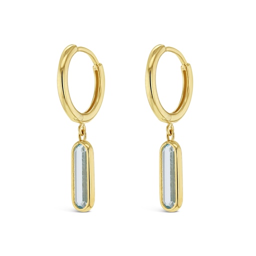[EAR1087] 9Y HUGGIE WITH DROP LONG OVAL STONE - LIGHT BLUE