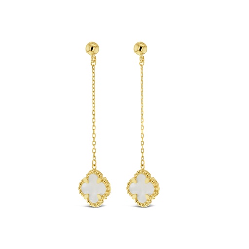[EAR1095] 9Y MOP 4 LEAF CLOVER ON CHAIN WITH STUD